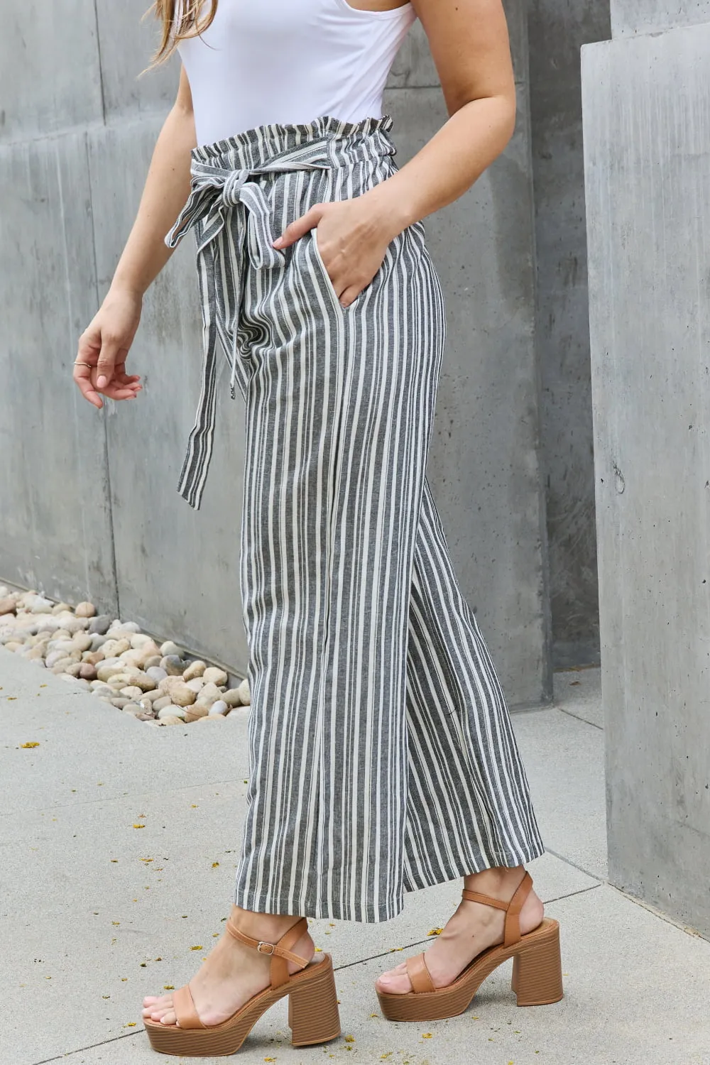 Paperbag Waist Striped Culotte Pants