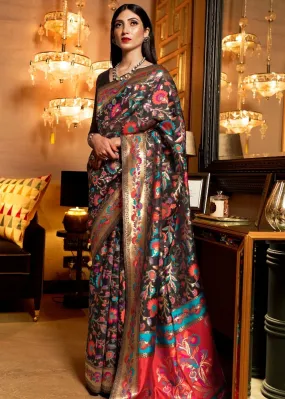 Pebble Black Banarasi Jamawar Woven Silk Saree : Top Pick