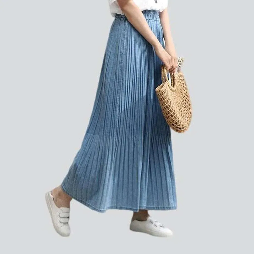 Pleated culottes women's denim pants