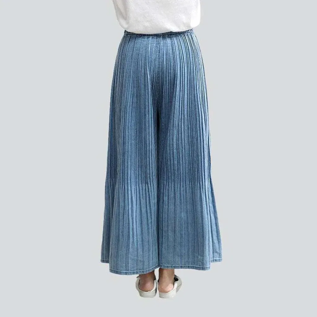 Pleated culottes women's denim pants