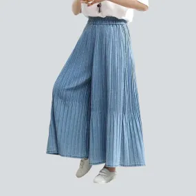 Pleated culottes women's denim pants