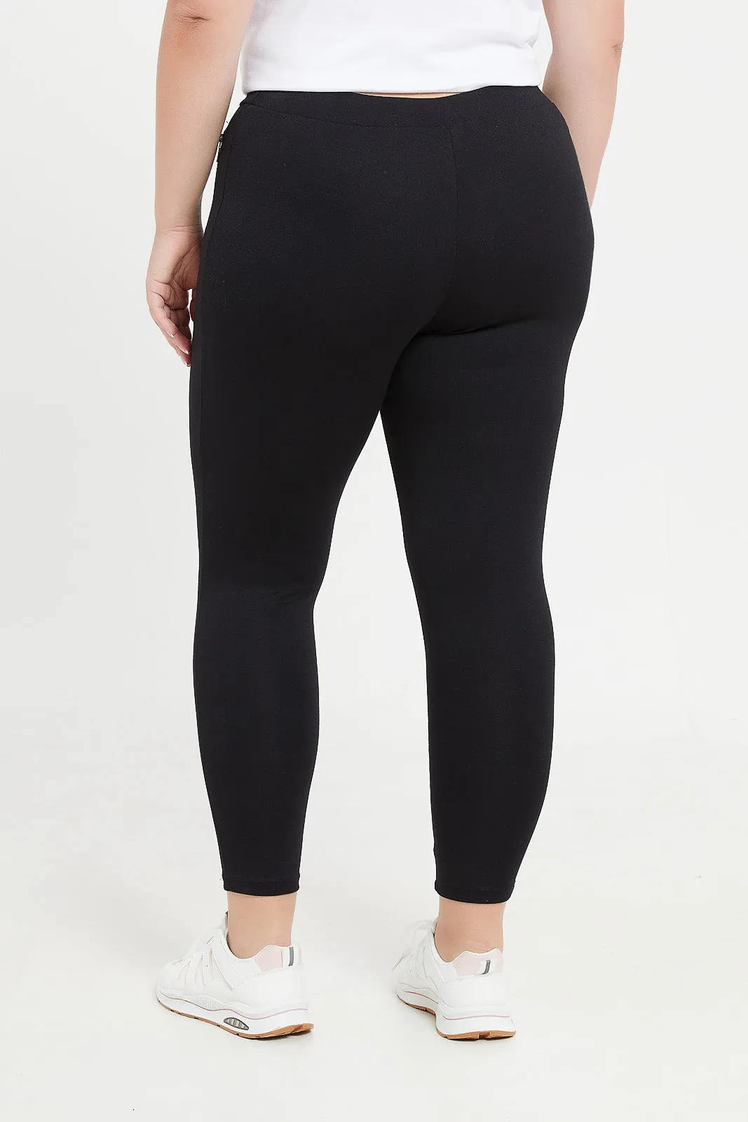 Plus Size Black Zipper Detailed Ponte Legging