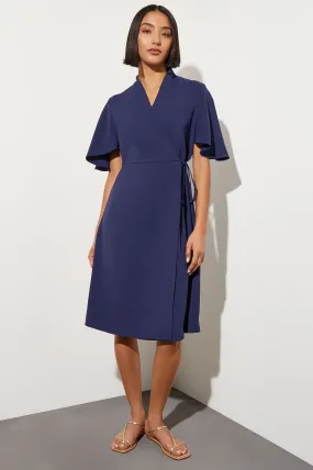 Plus Size Butterfly Sleeve Crepe de Chine Wrap Dress, Indigo