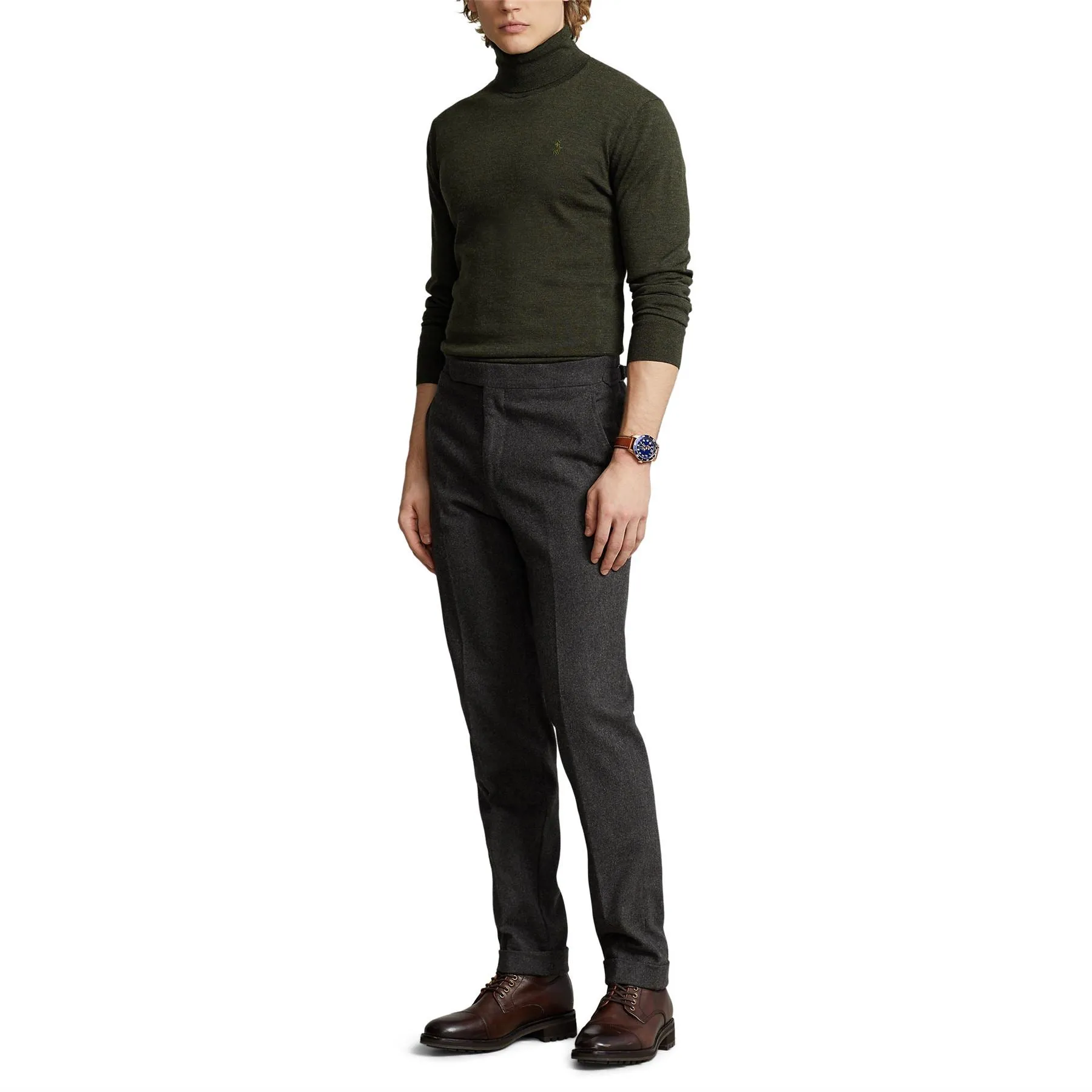 Polo Golf Washable Wool Turtleneck Sweater Olive Heather - AW23