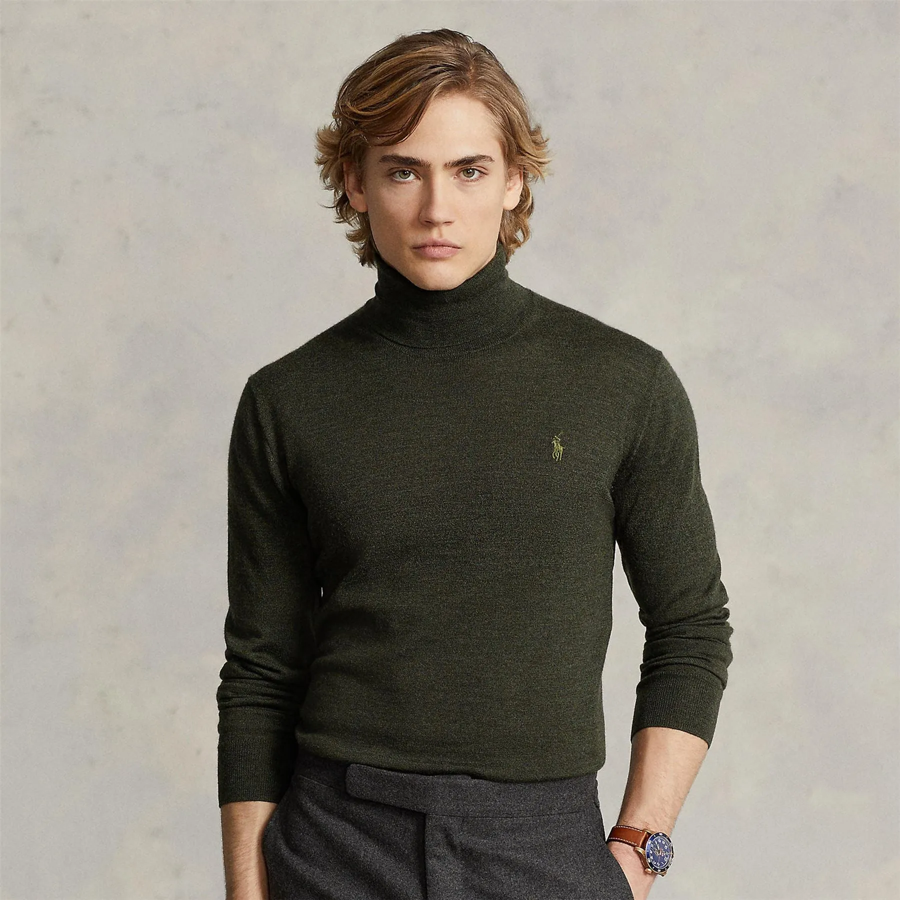 Polo Golf Washable Wool Turtleneck Sweater Olive Heather - AW23