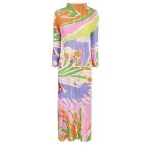 Pre Order:  Casual Print Pleated Long Sleeve A-Line Dress