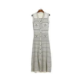 Pre Order:  Classic Striped Sleeveless V-Neck Knitted Dress