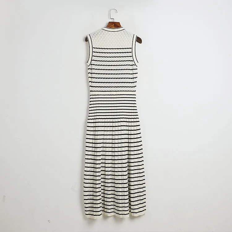 Pre Order:  Classic Striped Sleeveless V-Neck Knitted Dress