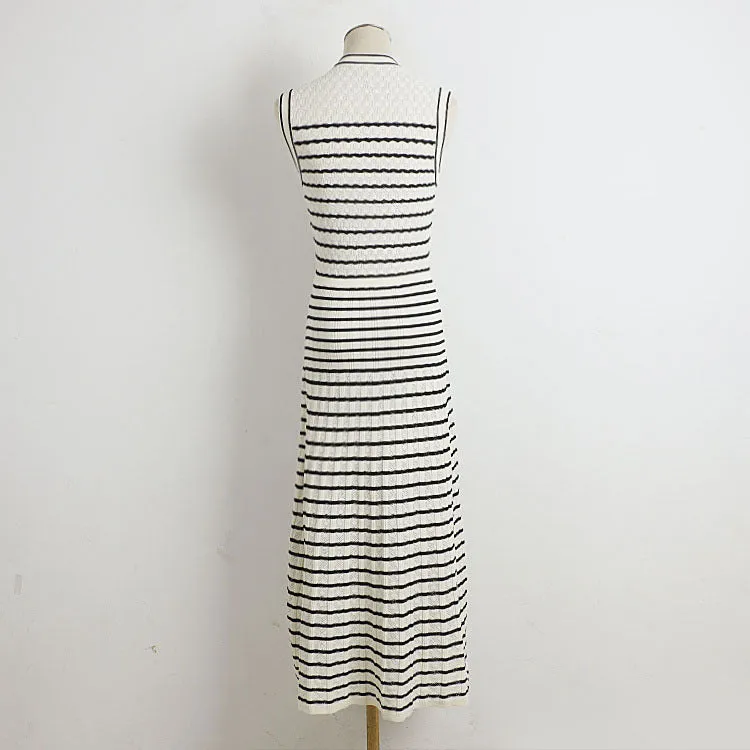 Pre Order:  Classic Striped Sleeveless V-Neck Knitted Dress