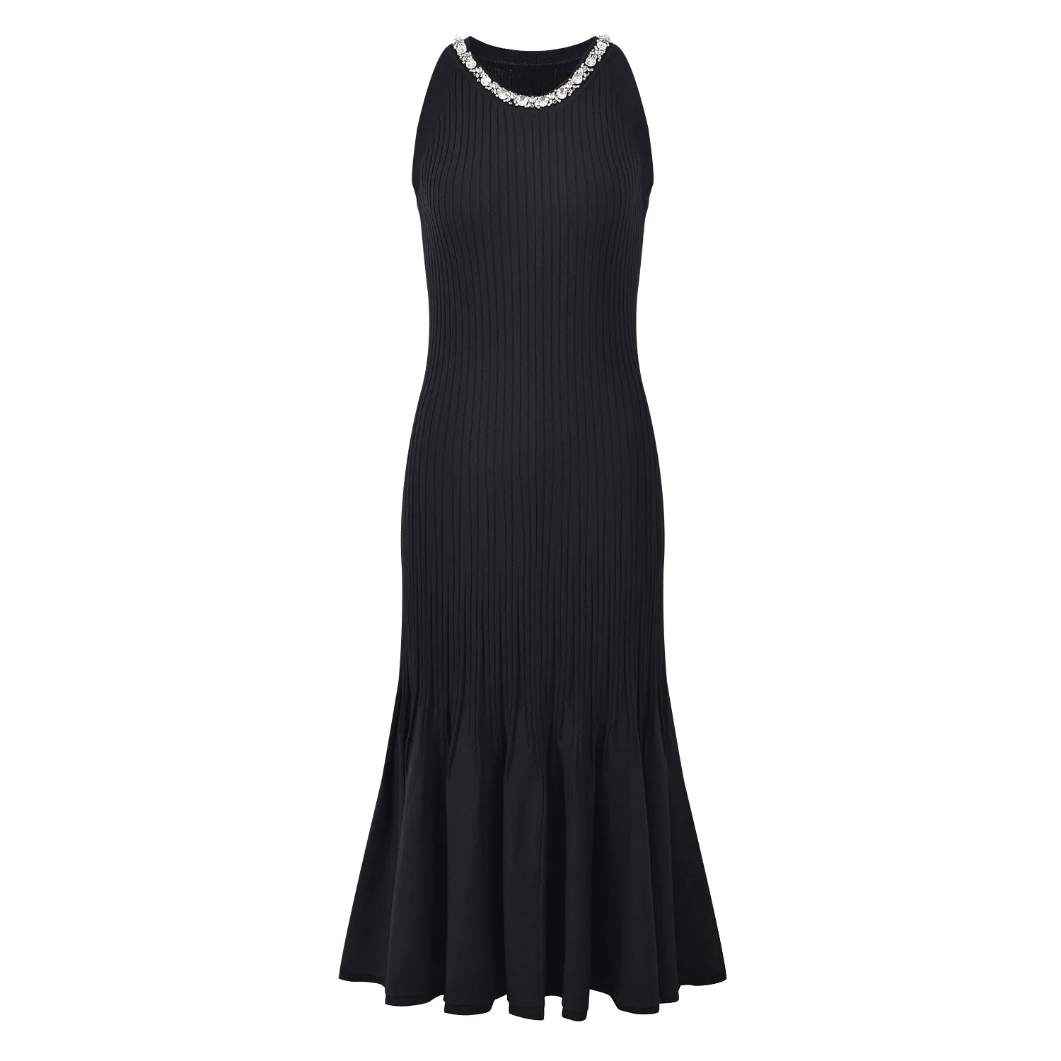 Pre Order: Diamond Studded Round Neck Fish Tail Knitted Dress