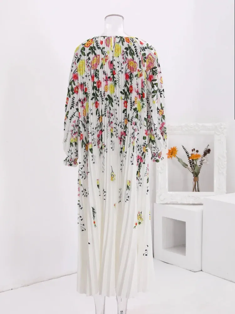 Pre Order:  Floral Pleated Lantern Sleeve Dress