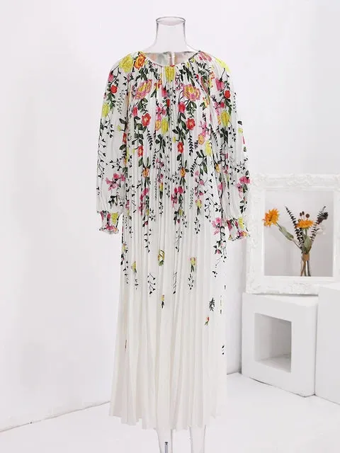 Pre Order:  Floral Pleated Lantern Sleeve Dress