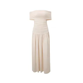 Pre Order:  Off Shoulder Slim Fit Pleated Maxi Dress