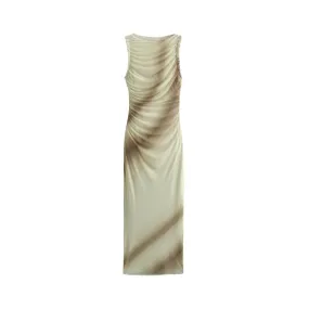 Pre Order:  Printed Tulle Sleeveless Pleated Maxi Dress