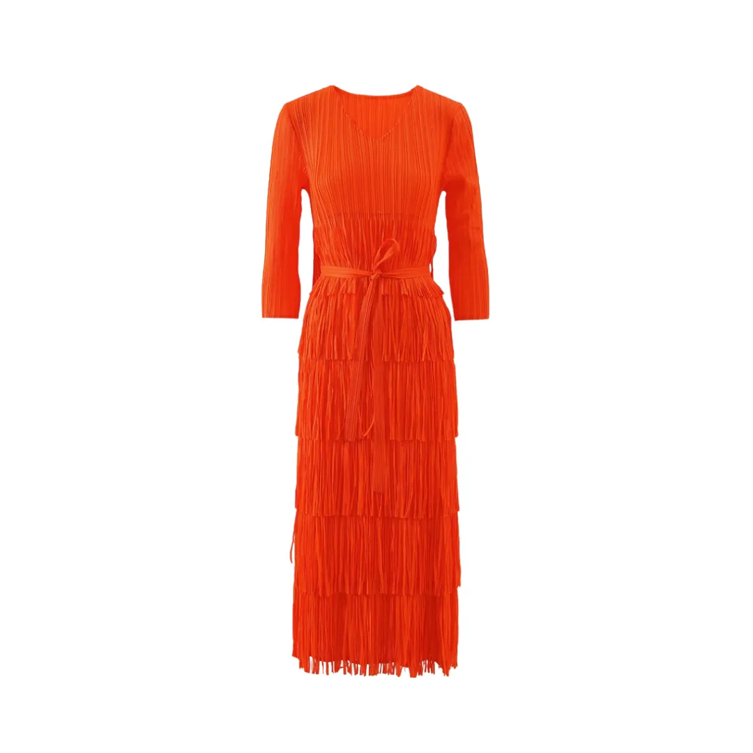 Pre Order:  Solid Pleated Fringe Dress