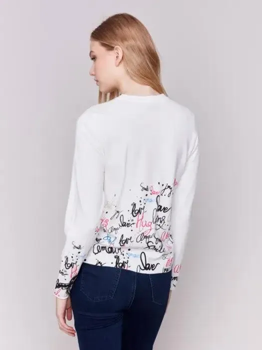 Printed Sweater with Diagonal Zipper