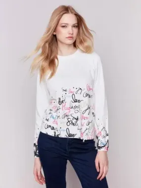 Printed Sweater with Diagonal Zipper