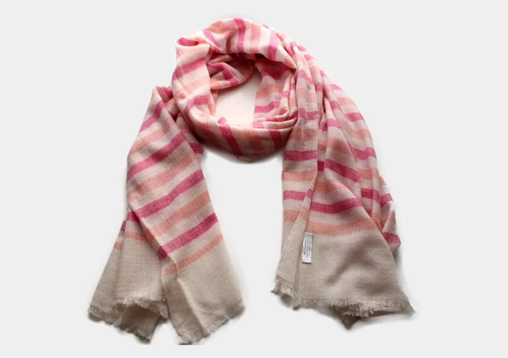 Pure Pashmina Shawl Pink and Peach Striped Pattern