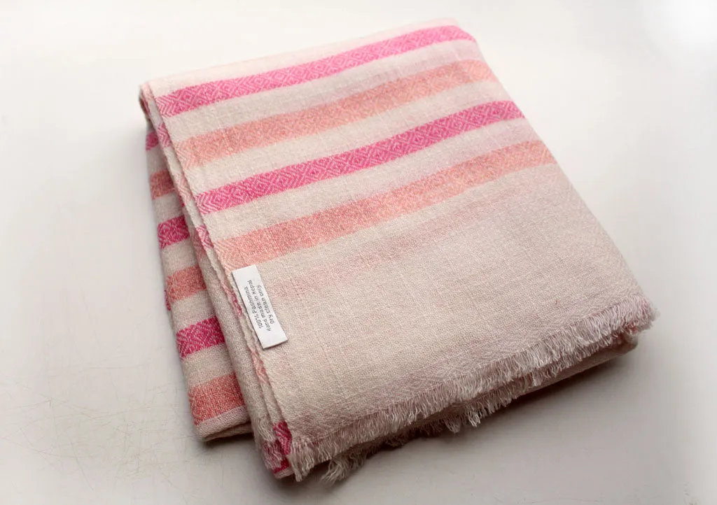 Pure Pashmina Shawl Pink and Peach Striped Pattern