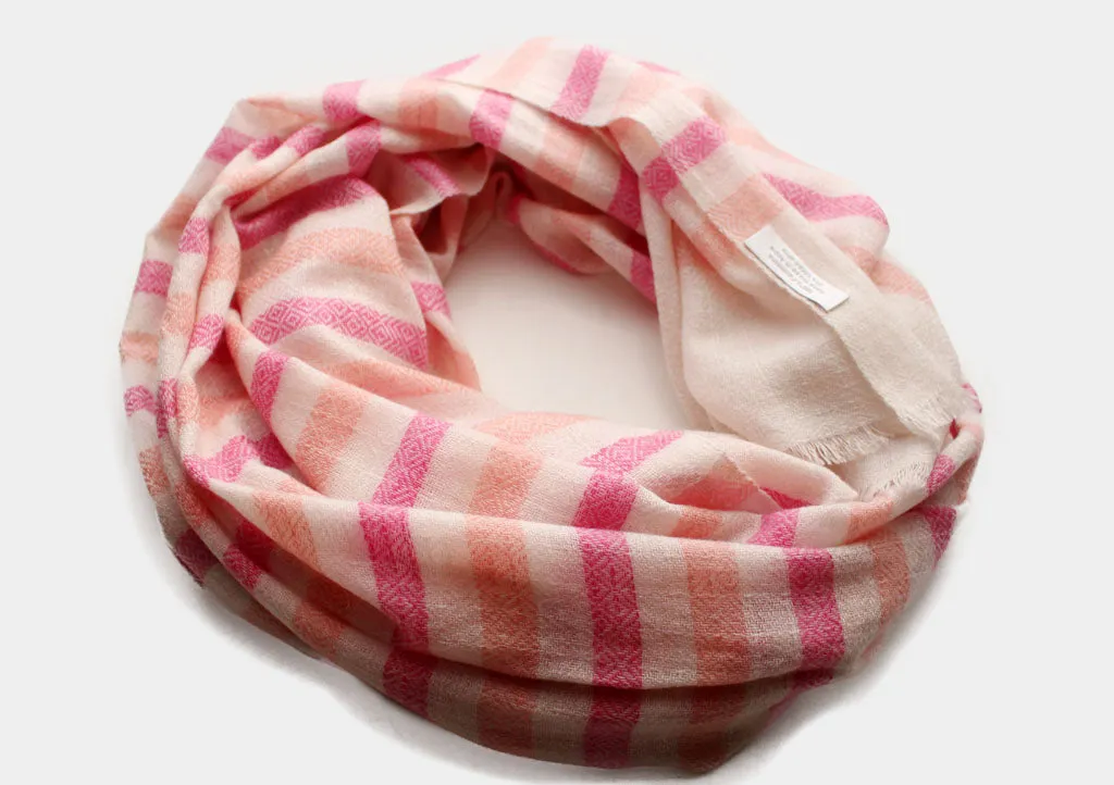 Pure Pashmina Shawl Pink and Peach Striped Pattern