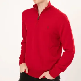 Quarter Zip Wool Sweater - Red