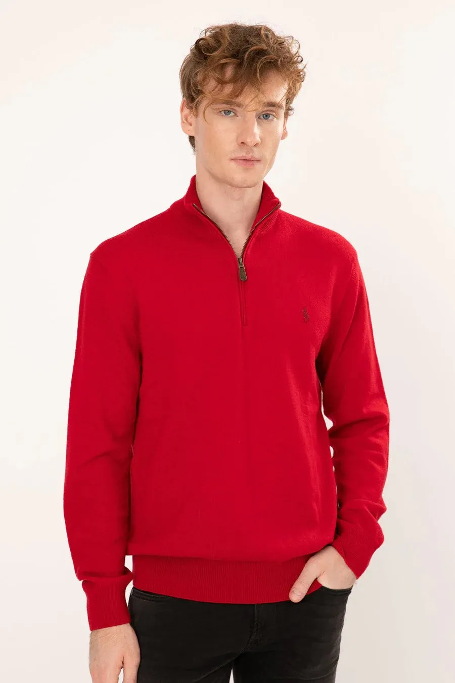 Quarter Zip Wool Sweater - Red