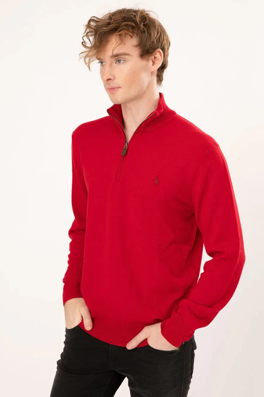 Quarter Zip Wool Sweater - Red