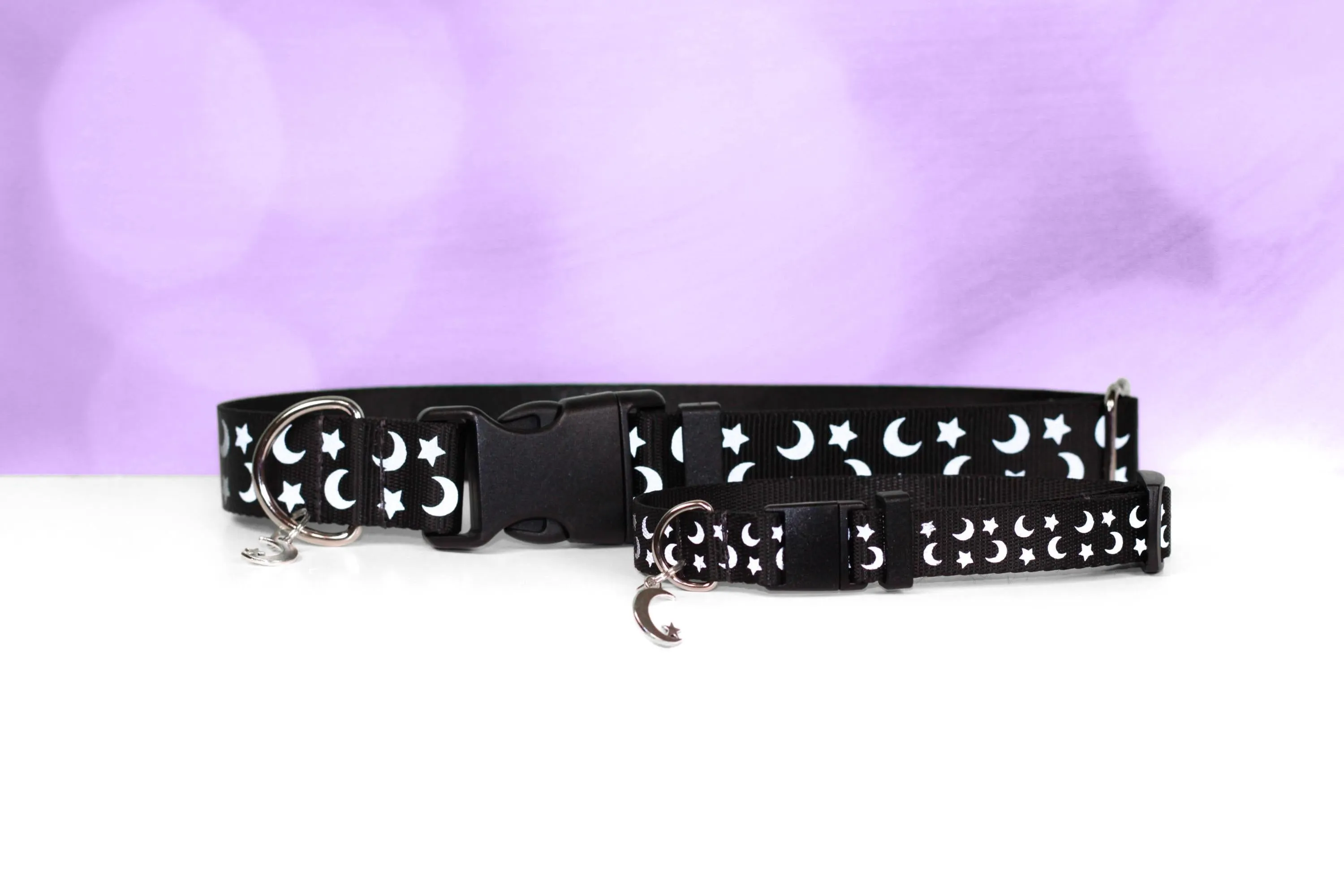 Reflective Dog collar, Cat Collar, Moon Cat collar, Moon and stars, Galaxy, Space, Witchy collar, High Vis reflect, Safety collar,