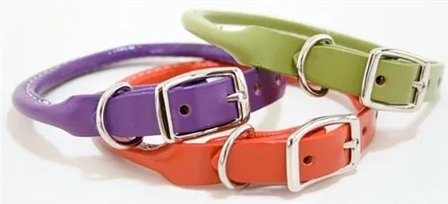 Rolled Round Leather Dog Collar - Many Colors