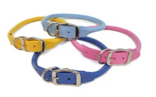 Rolled Round Leather Dog Collar - Many Colors