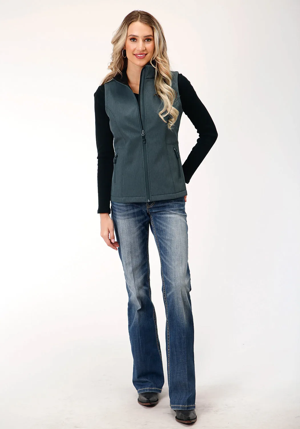 Roper Womens Zip Heather Grey Polyester Softshell Vest