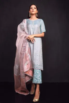 Sadia Aamir - Grey and Pink Sahar - Khaddi Cotton - 3 Piece