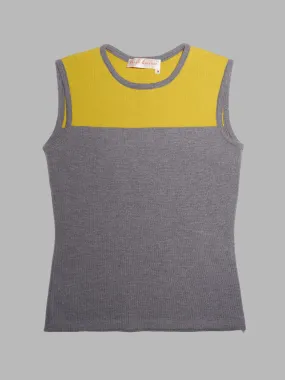 Sarah Corynen yellow and grey knitted wool vest