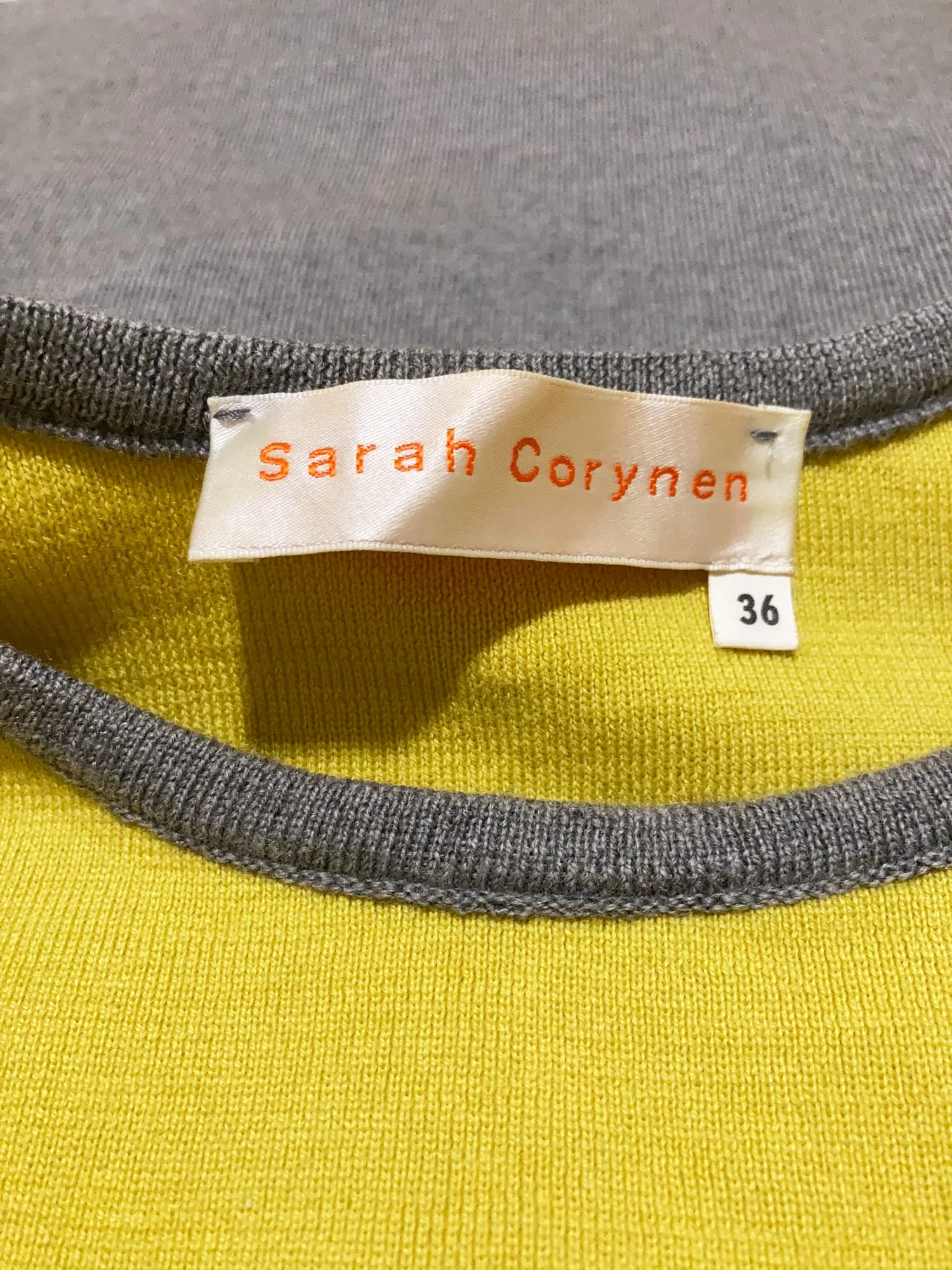 Sarah Corynen yellow and grey knitted wool vest