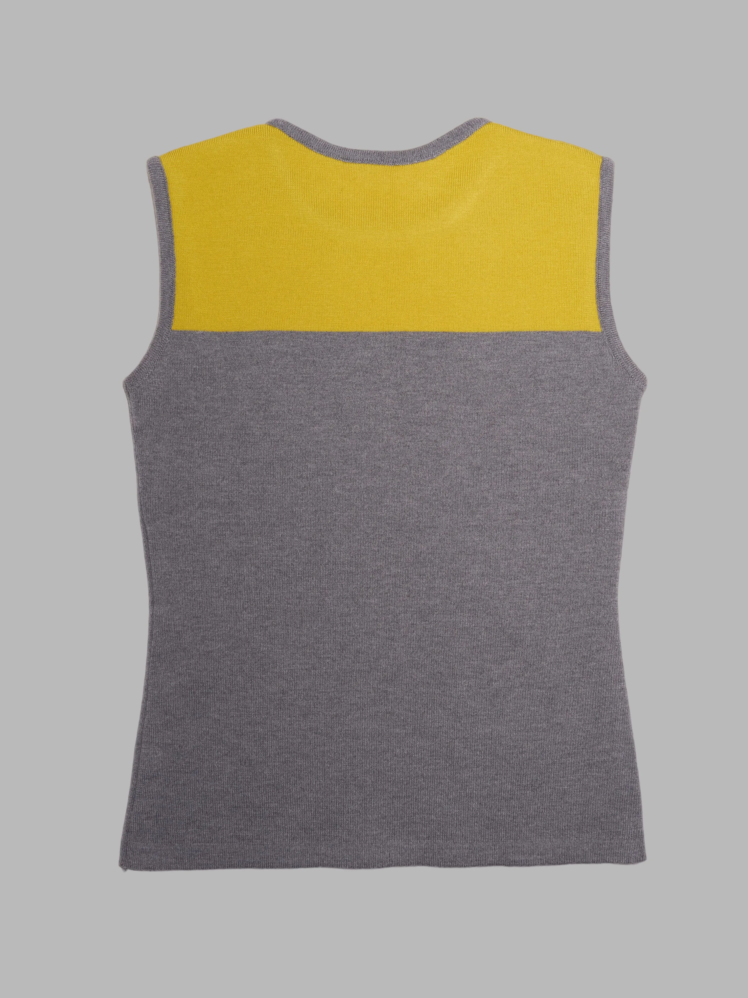 Sarah Corynen yellow and grey knitted wool vest