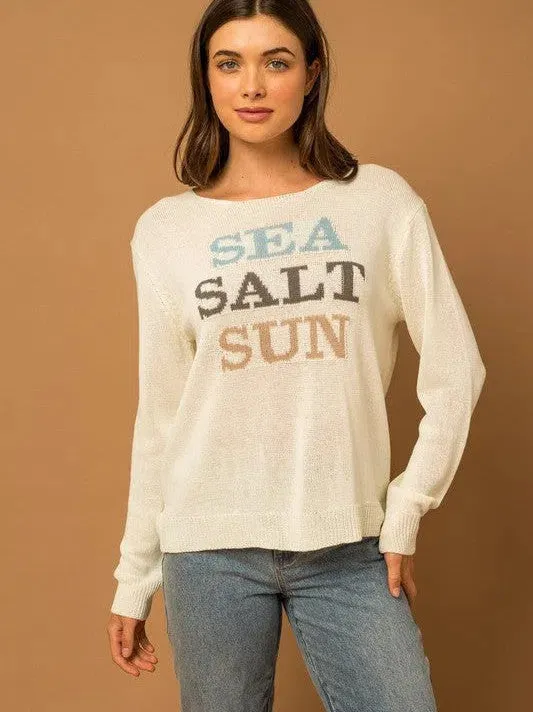 Sea Salt Sun Round Neck Long Sleeve Graphic Sweater