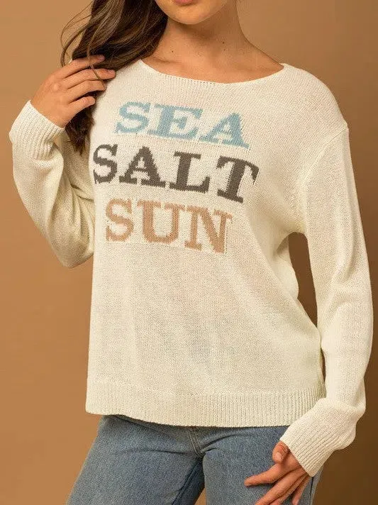 Sea Salt Sun Round Neck Long Sleeve Graphic Sweater