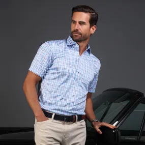 Semi-Spread Collar Polo Sea Island Blue and Purple Plaid