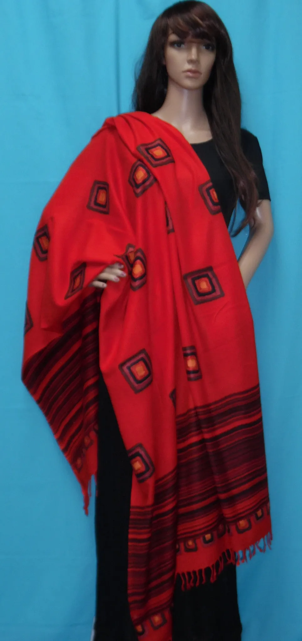 Shawl 5152 Red Pashmina Angora Kashmiri Winter Wear Wrap Shieno