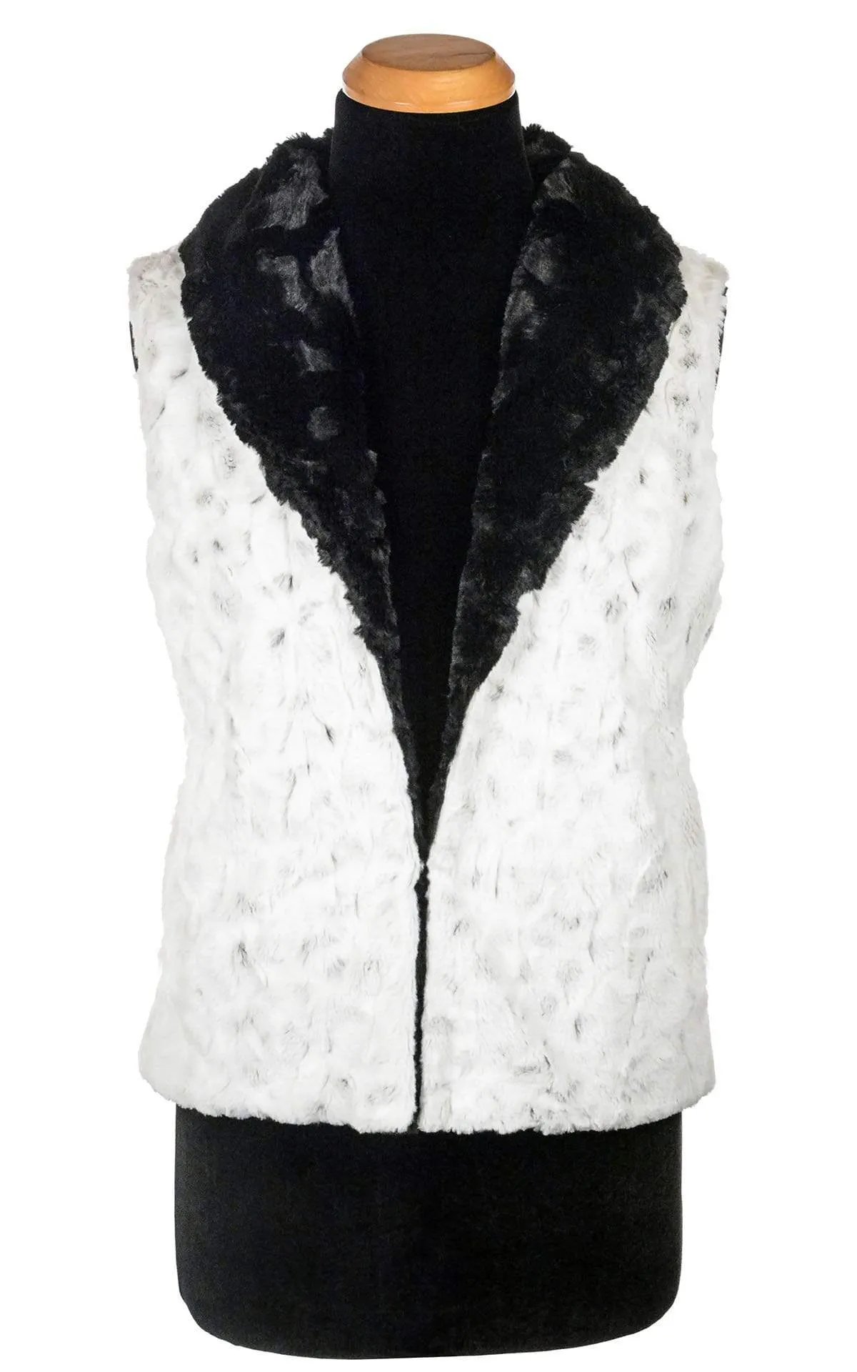 Shawl Collar Vest - Luxury Faux Fur in Winters Frost with Cuddly Fur in Black