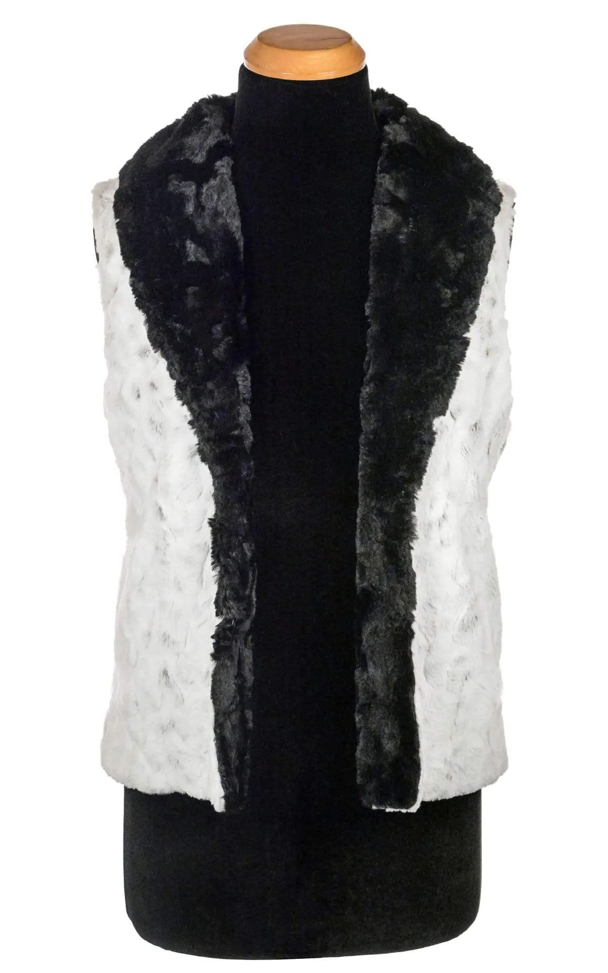 Shawl Collar Vest - Luxury Faux Fur in Winters Frost with Cuddly Fur in Black