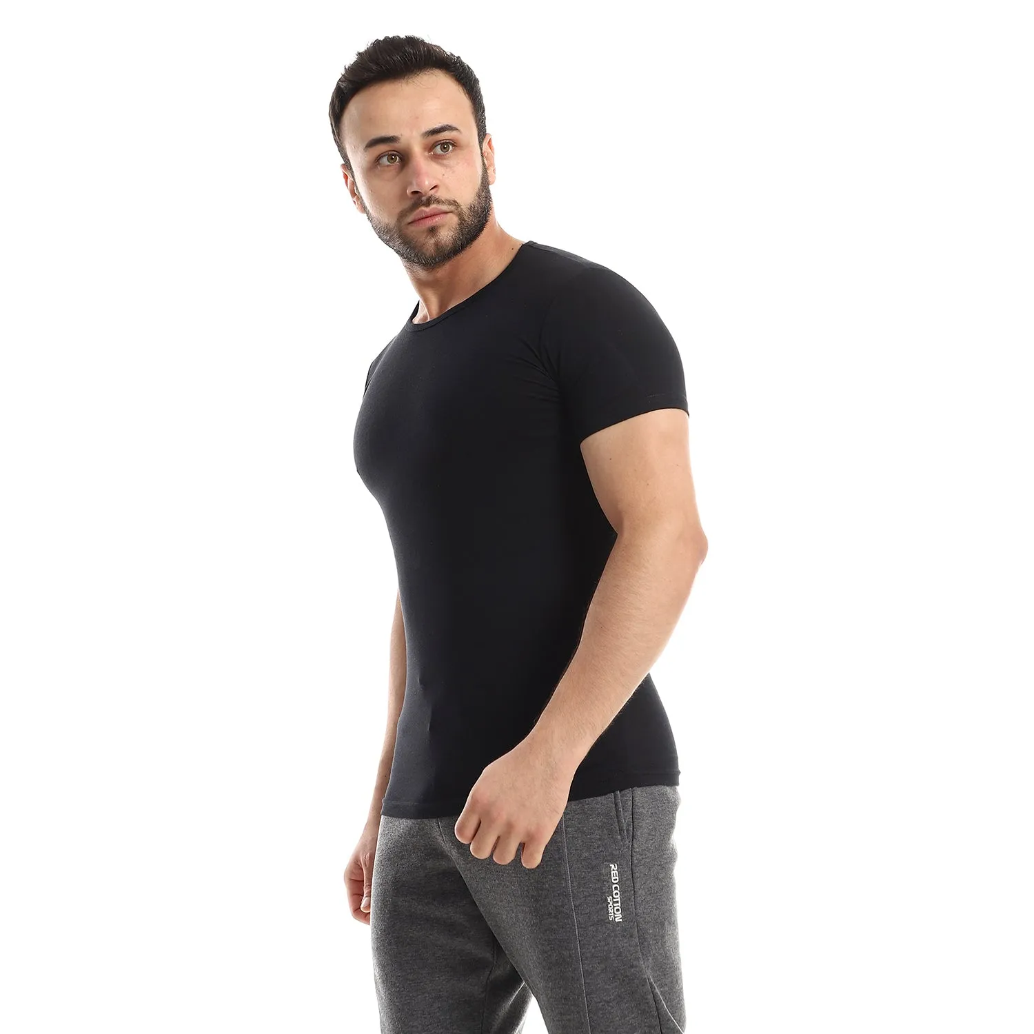 Short Sleeve Undershirt Round Neck For Men - Black