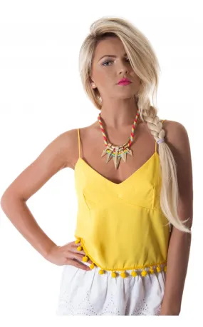 Siesta Yellow Pom Camisole Top