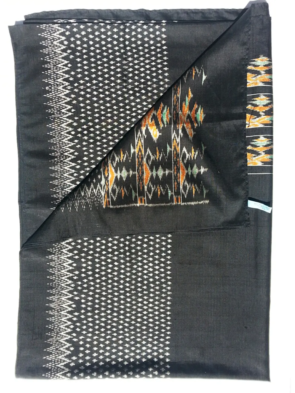 Silk Ikat Textile Black White Mint Orange