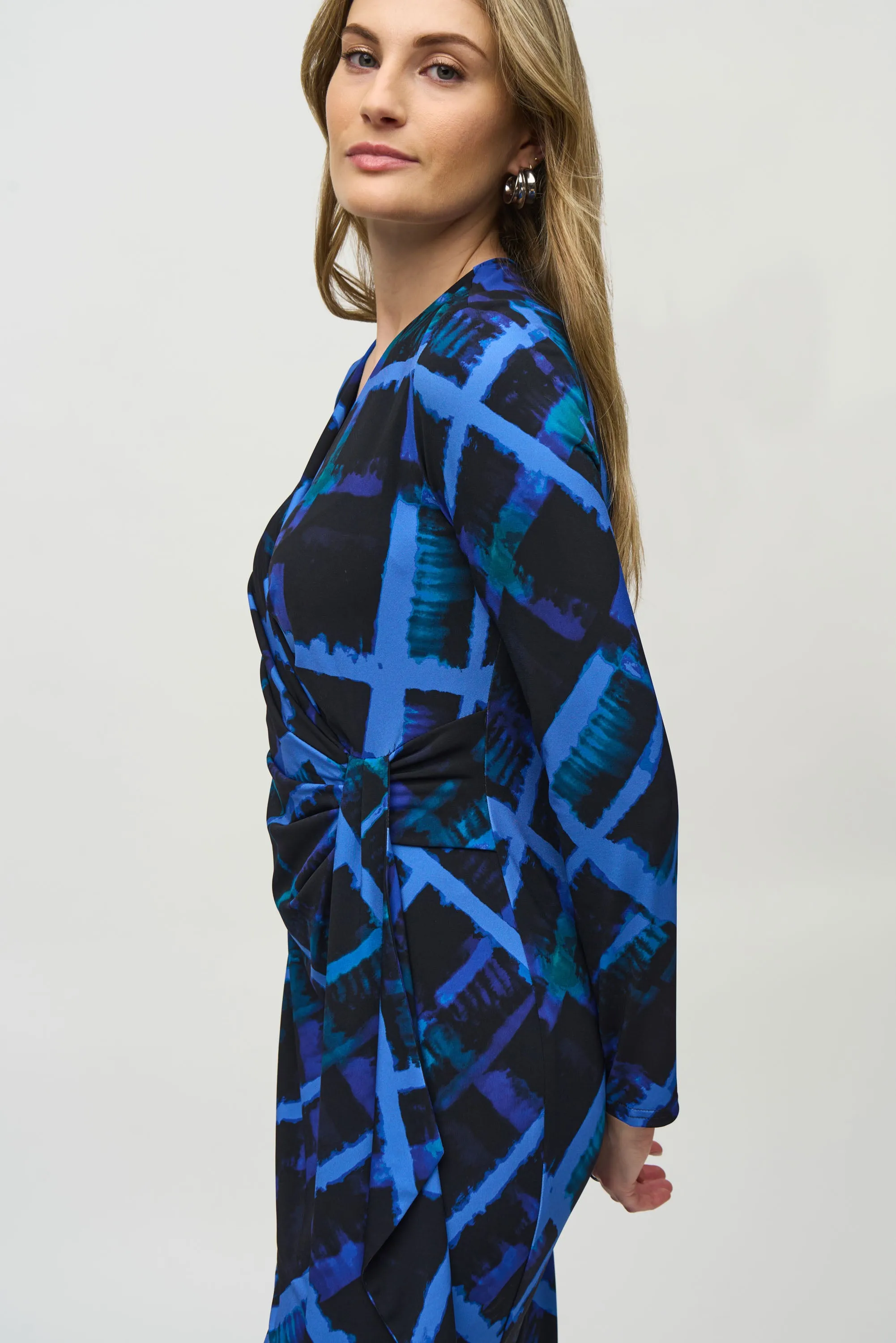 Silky Knit Abstract Print Wrap Dress