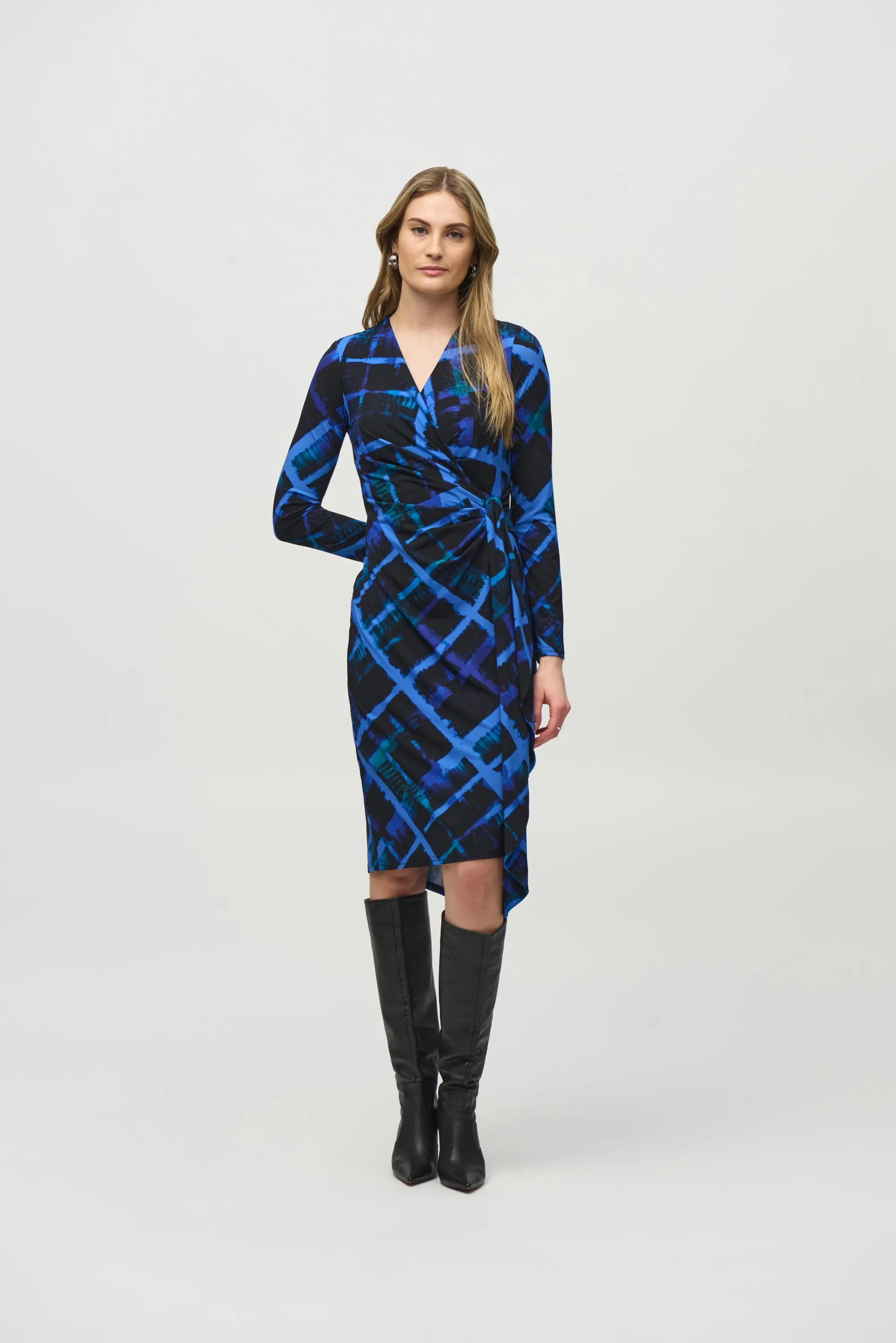 Silky Knit Abstract Print Wrap Dress