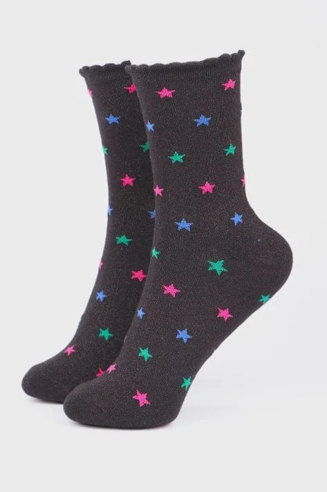 Sock Talk Women's Multi Star Print Glitter Socks