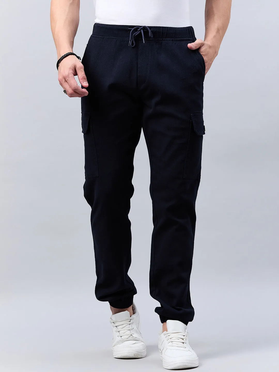 Style Quotient Men Navy Stretchable Jogger Trouser