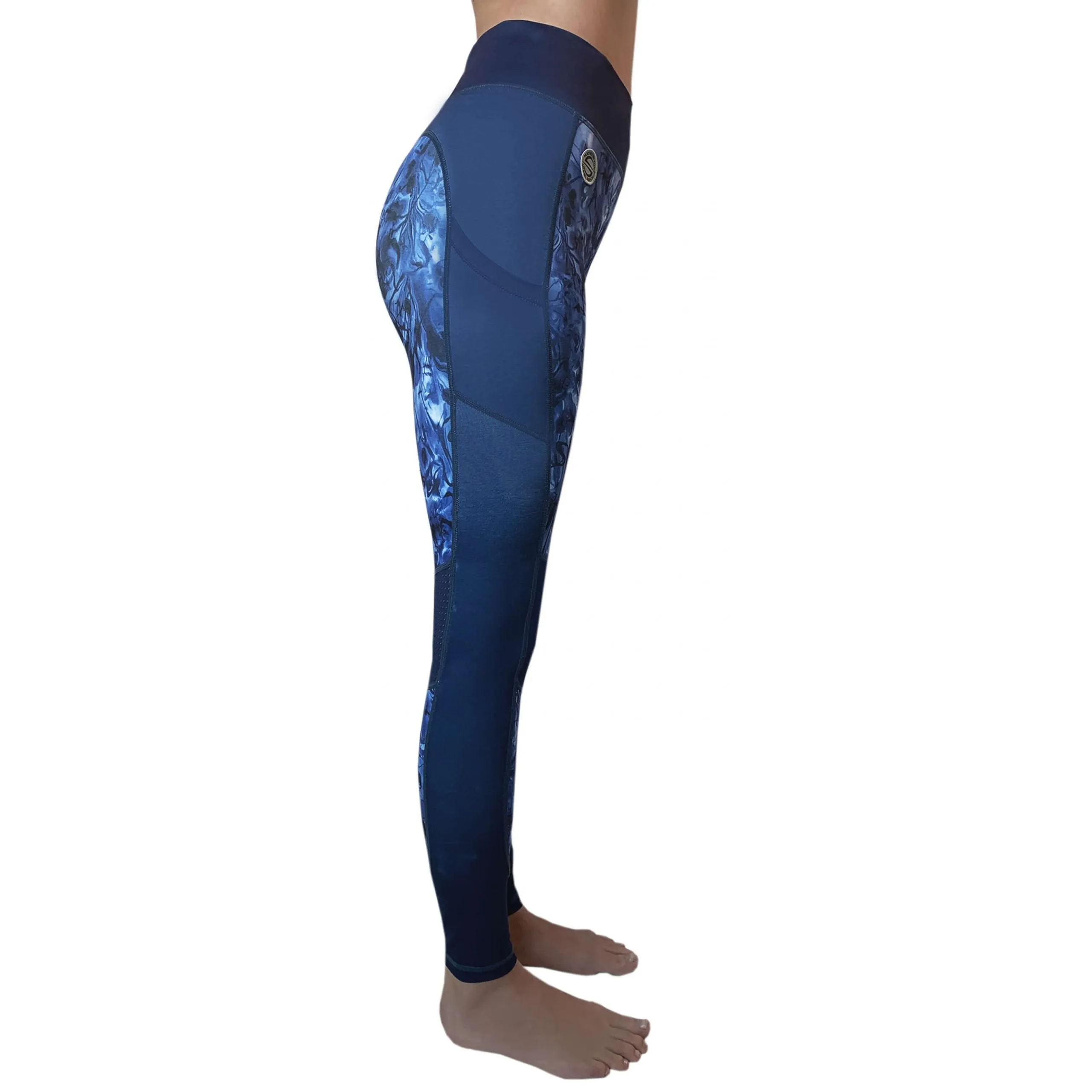 Swim Leggings for Women UPF 50 | Marble - Royal Blue with Mesh