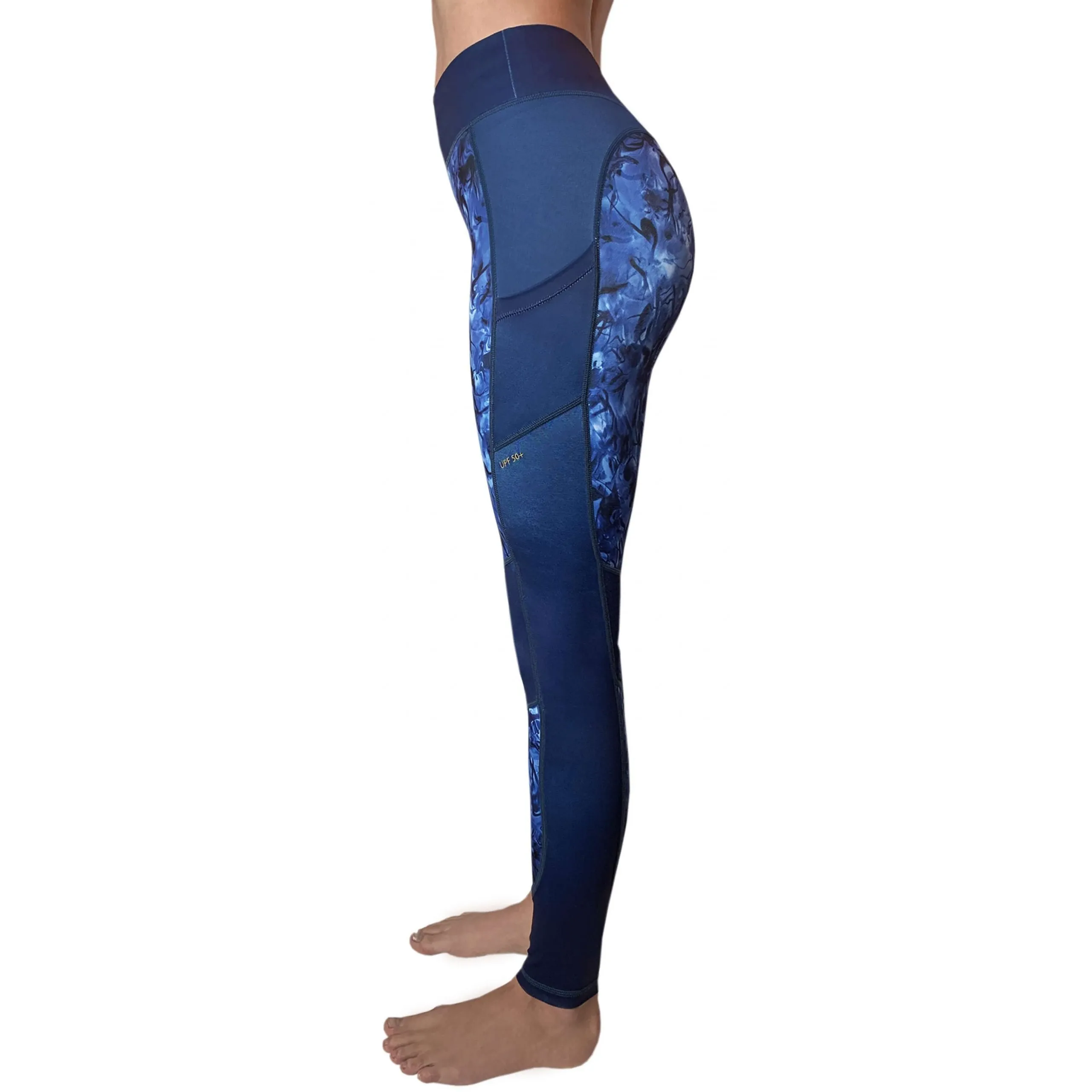 Swim Leggings for Women UPF 50 | Marble - Royal Blue with Mesh